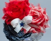 Patriotic Pretty Fourth of July Shabby Flower Hair Clip Photo Prop