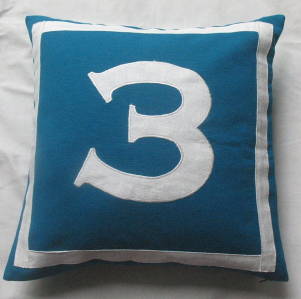blue number pillow -custom made house number pillow