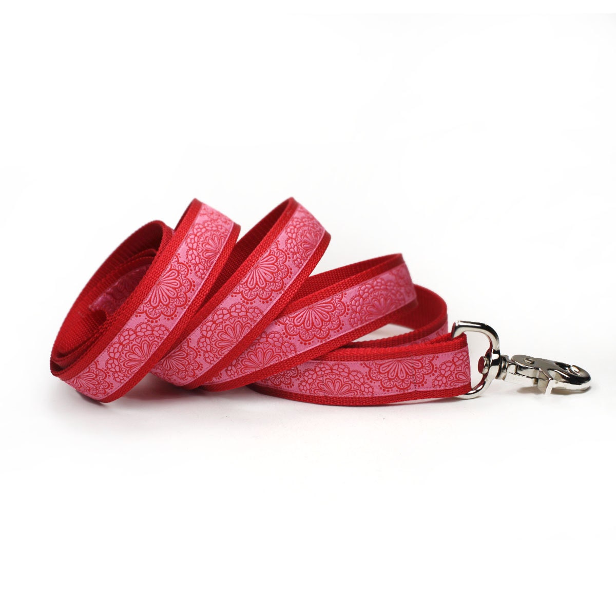 pink and red lace doily leash (1 inch)