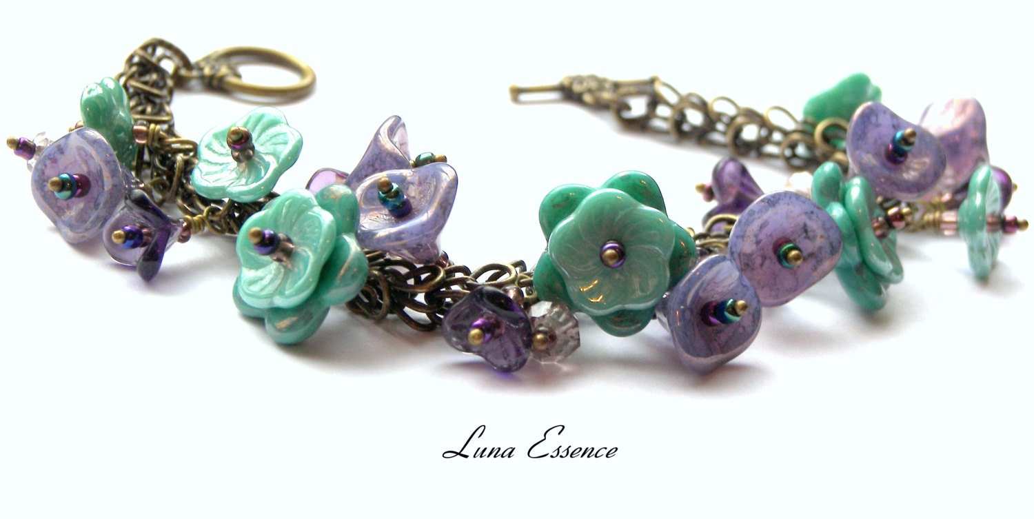 Lavender Bracelet Flower Aqua Charm