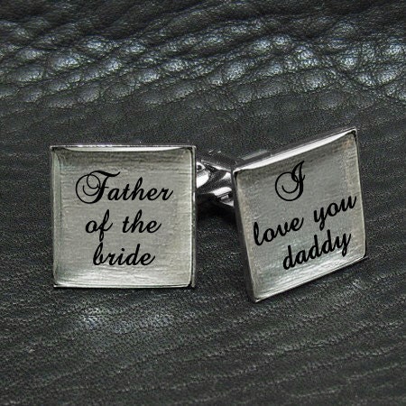 Father of the bride - I love you daddy - Imprinted Silver Leaf Wedding Cuff links - W
