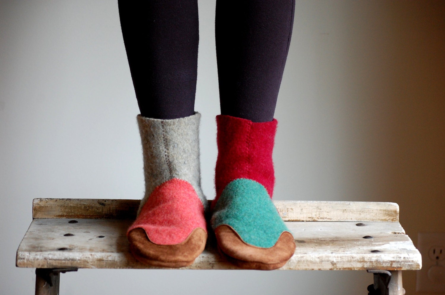 Women Slippers, Felted Wool Leather Boots, women size 6.5, 8, 9.5, Shorter Days