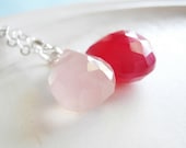 Briolette Jewelry - Fruit Cocktail - Pink  Chalcedony and Silver Necklace