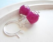 Magenta Stone Earrings - Silver Faceted Candy Jade Earrings