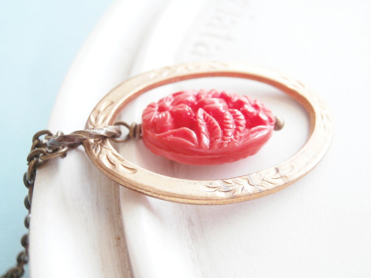 Vintage Bead Necklace - Coral Garden Oval Eternity Ring