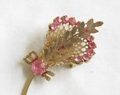 ON SALE Vintage Pink Rhinestone Floral Bouquet  Brooch or Pin