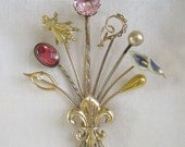 ON SALE Vintage Antique Victorian Edwardian 14k and 10k Gold and Seed Pearls Stick Pins Collection Brooch