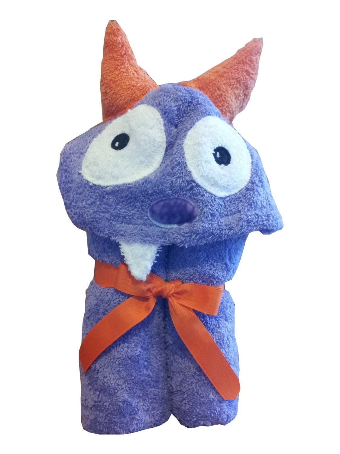 Handmade Little Monster hooded towel in purple