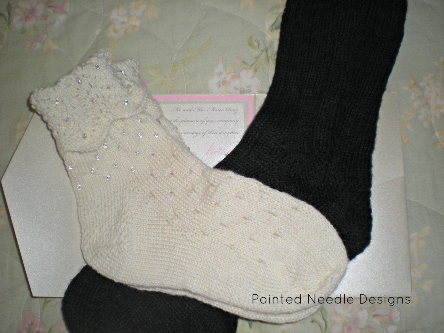 Wedding Socks - Hand Knit Elegant Socks for the Bride and Groom