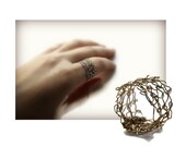 Knit Jewelry, Gold Knit Ring Hand Knit Wire