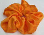 SILK Scrunchie, hand dyed, soft for hair, ponytail, silk, orange with golden overtones, dark pink accents, one of a kind original