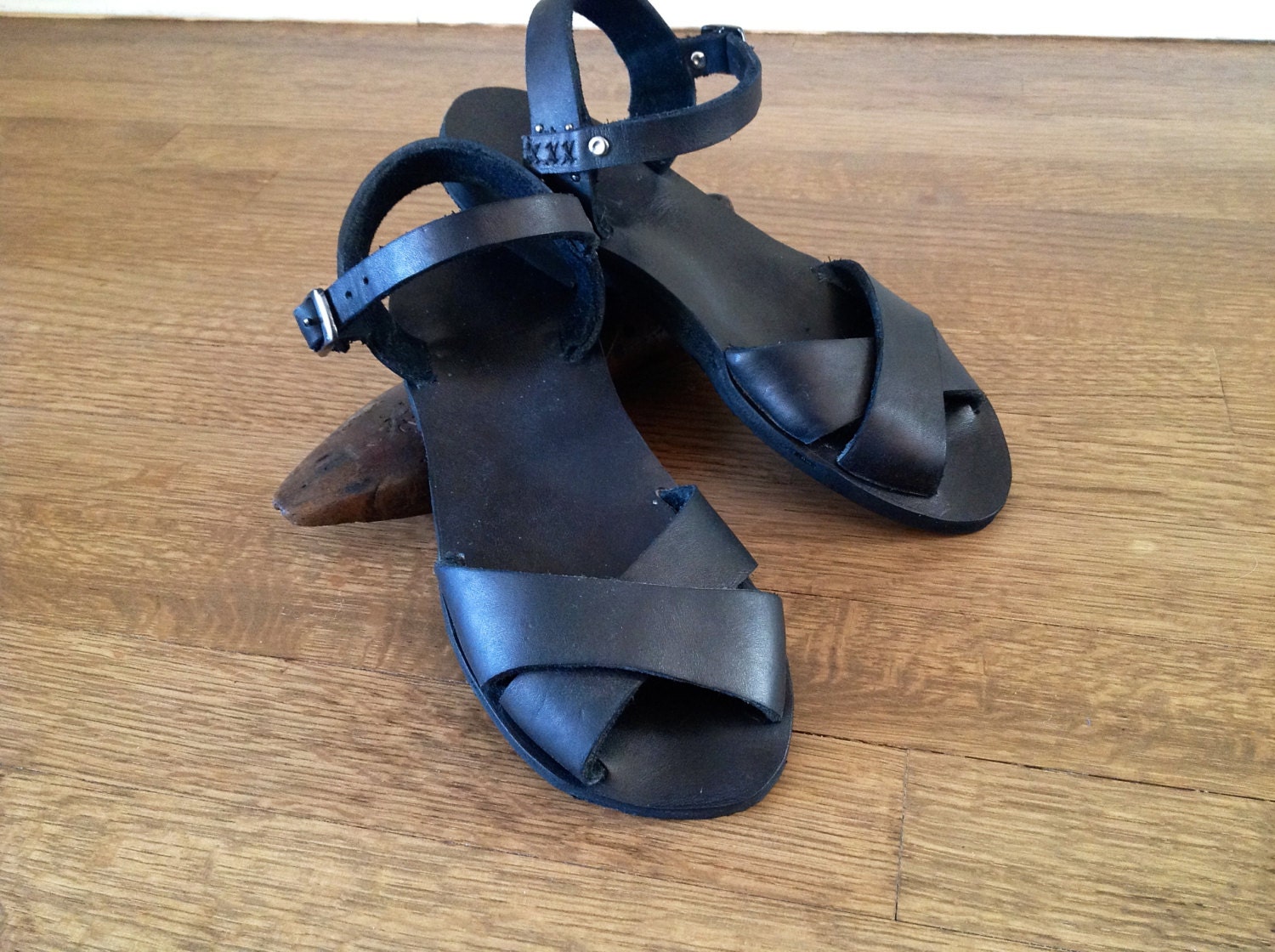 Custom leather criss cross sandal with ankle strap