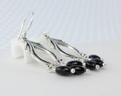 Sterling Silver Earrings. Black Agates. -Jazz-