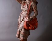 Vintage 1970s Dress - Autumn Florals Jersey Dress with Keyhole Neckline