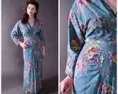 Vintage 1940s Dress - Unique Bold Printed Rayon Evening Dress with Sequins