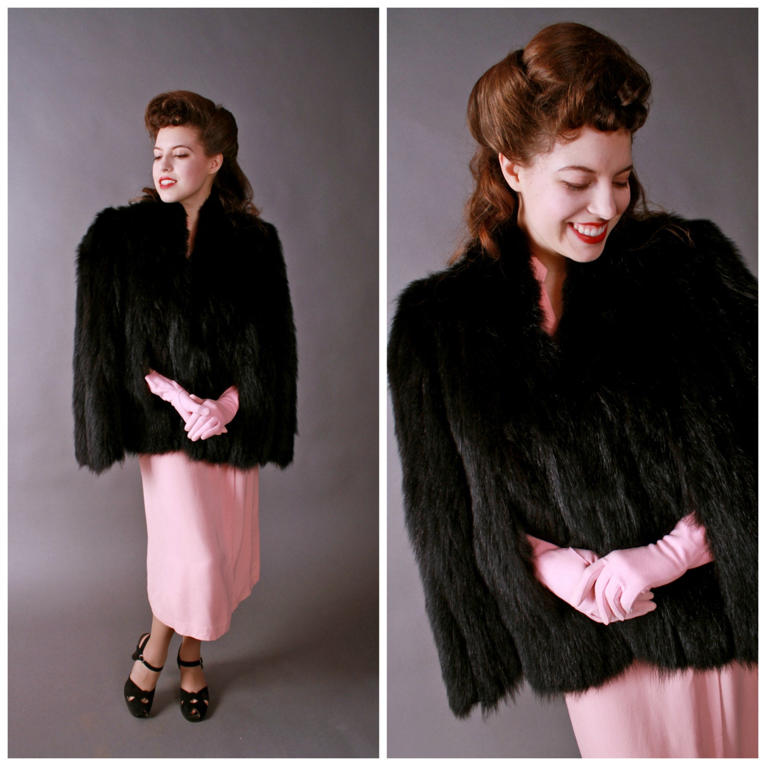 Vintage 1940s Fur - Dramatic 40s Skunk Fur Cape