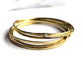 Brass Riveted Bangle Bracelet - Gold Brass Tribal Minimalist Textured Linear Thin Skinny Organic Stacking Bracelet