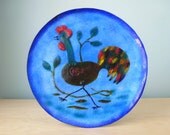 Large Vintage Enamel on Copper Rooster Plate