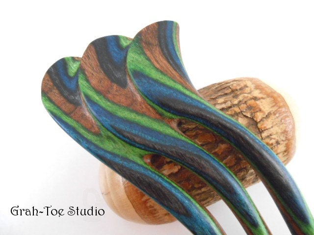 Hair forks Wellestil Design Dymond Wood 3 Curvy Prong Grahtoe studio