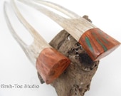 Antler Hair Forks Red Wood Burl and Malachite Wood Cap Grahtoe Handmade