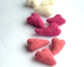 Romantic Weddings favor, felted heatts, Home decor wool pebble set of 9 white pink magenta shabby chic love brooch embellishment  Birthday
