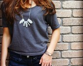 Gemstone Leather Fringe Necklace / Boho Baby Blue Angelite, Agate, Sterling Silver, Eco Friendly Bib Necklace / Bohemian Statement Necklace