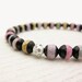 Pastel Stripes Bead Bracelet / Agate Sterling Silver Rhinestone Spring Bracelet / Candy Color Stacking Bracelet / Retro Lavender Pink Blue