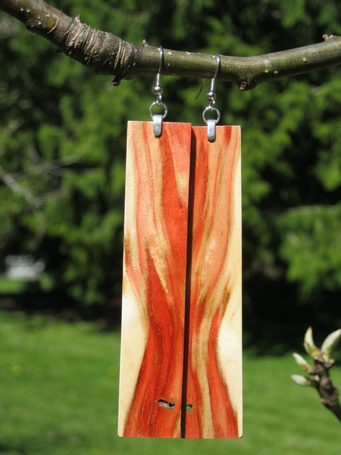 Flames In The Heart Of The Tree Spalted Box Elder Wood Earrings