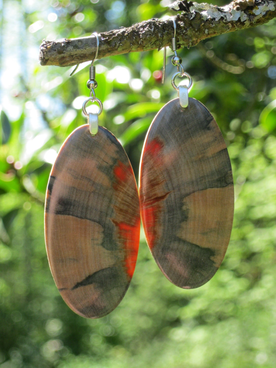 Really Awesome Super Monkey Puzzle Blue And Natural Resin Wood Earrings