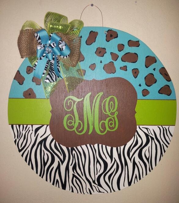 Leopard Zebra, Monogram Door Hanger Choose your colors