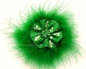 Shamrock Marabou Hair Clip, Irish Baby, March Baby Photo Prop, Rosette Hair Clip, Emerald Green, Sports, Irish Team Spirit Hair Clip