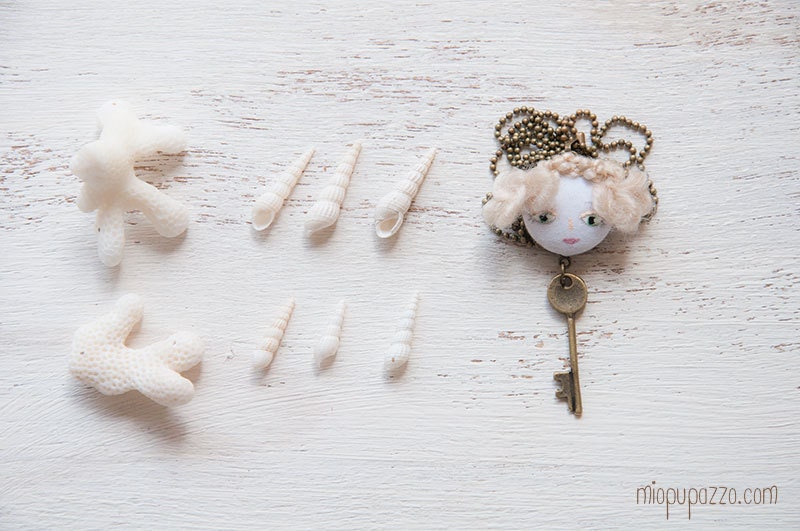 White Queen and Key Unusual Art Doll Necklace