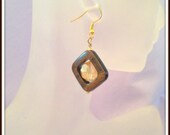 Crystal and Woodgrain Diamond Shaped Earrings