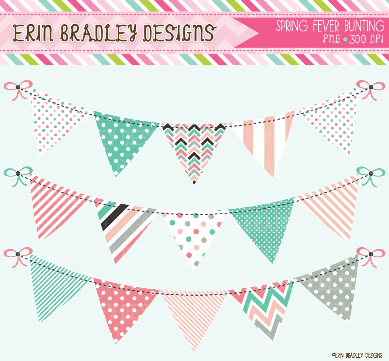 Spring Fever Bunting Clipart Clip Art Commercial Use Banner Flags INSTANT DOWNLOAD