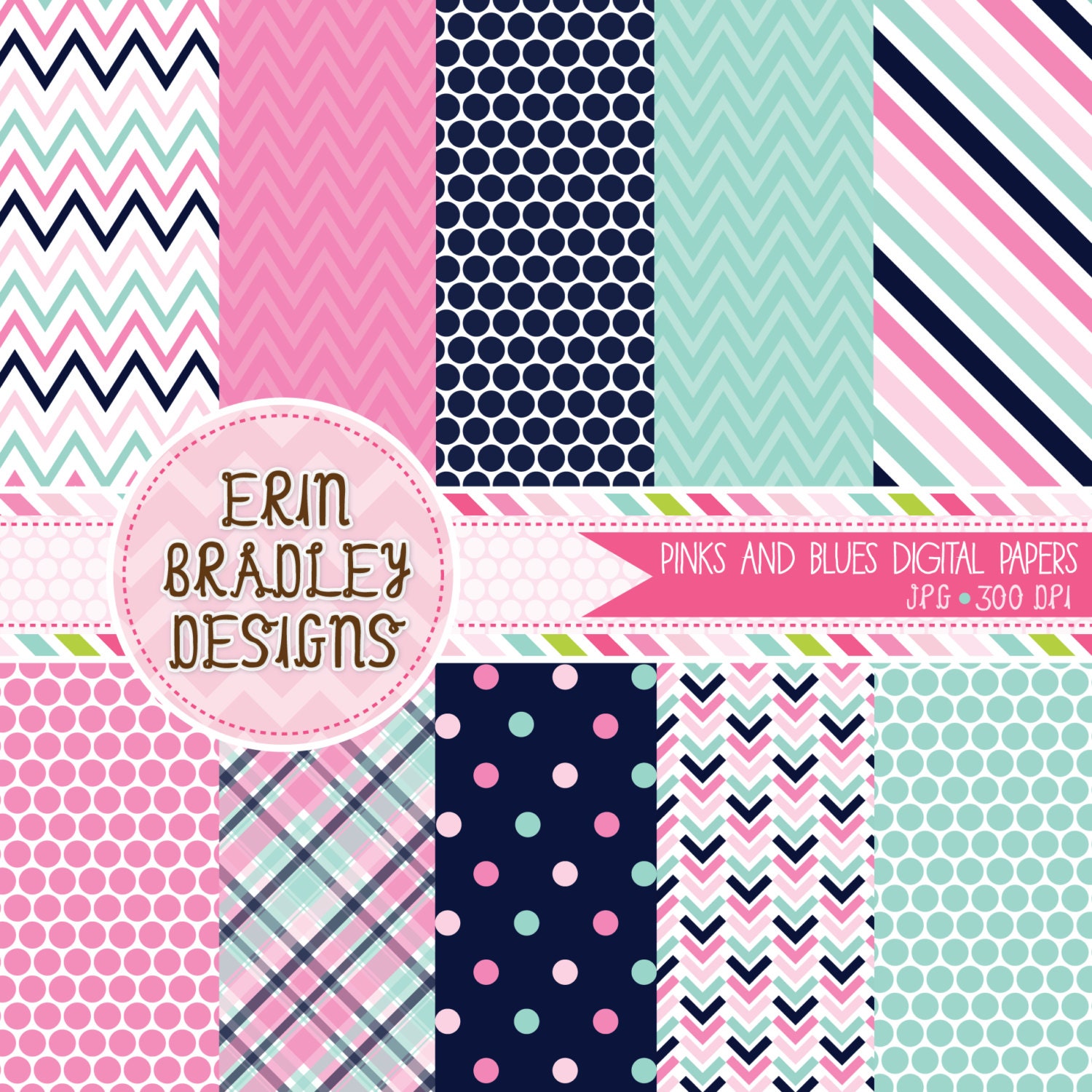 Pink and Blue Digital Paper Pack Commercial Use INSTANT DOWNLOAD