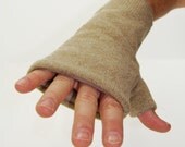 Men's Fingerless Mitts in Camel Beige - Recycled Wool - Fleece Lined