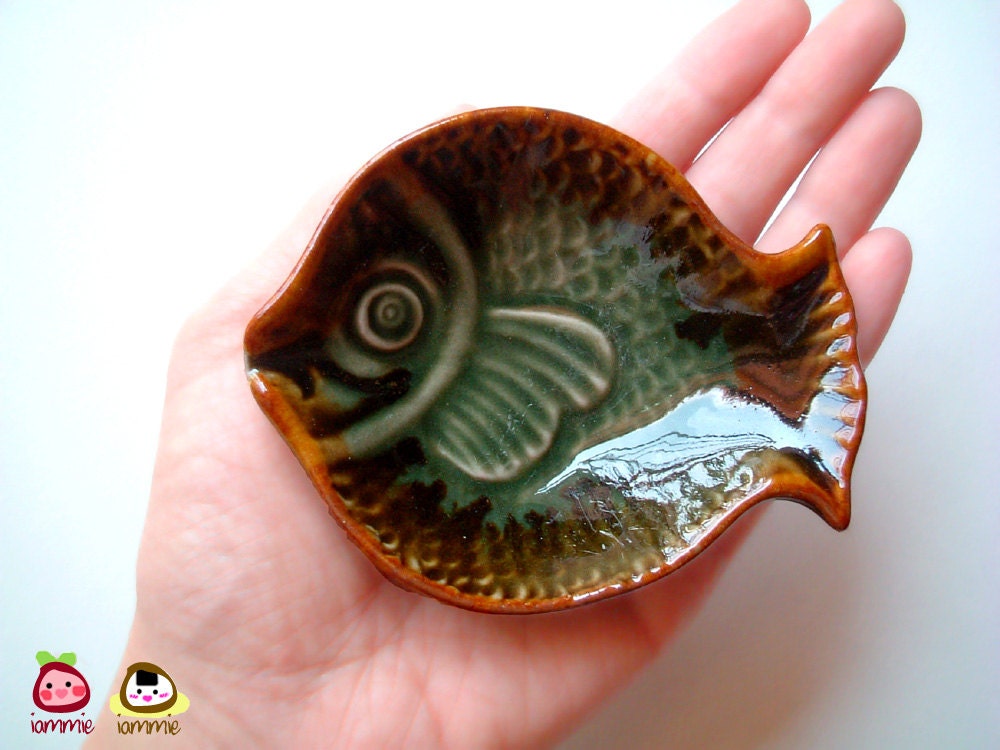 Ceramic Plate, fish plate, green, brown, ceramic bowl, ceramic dish, animal, sauce, mini, small, ceramic fish, decoration, decor, decorative