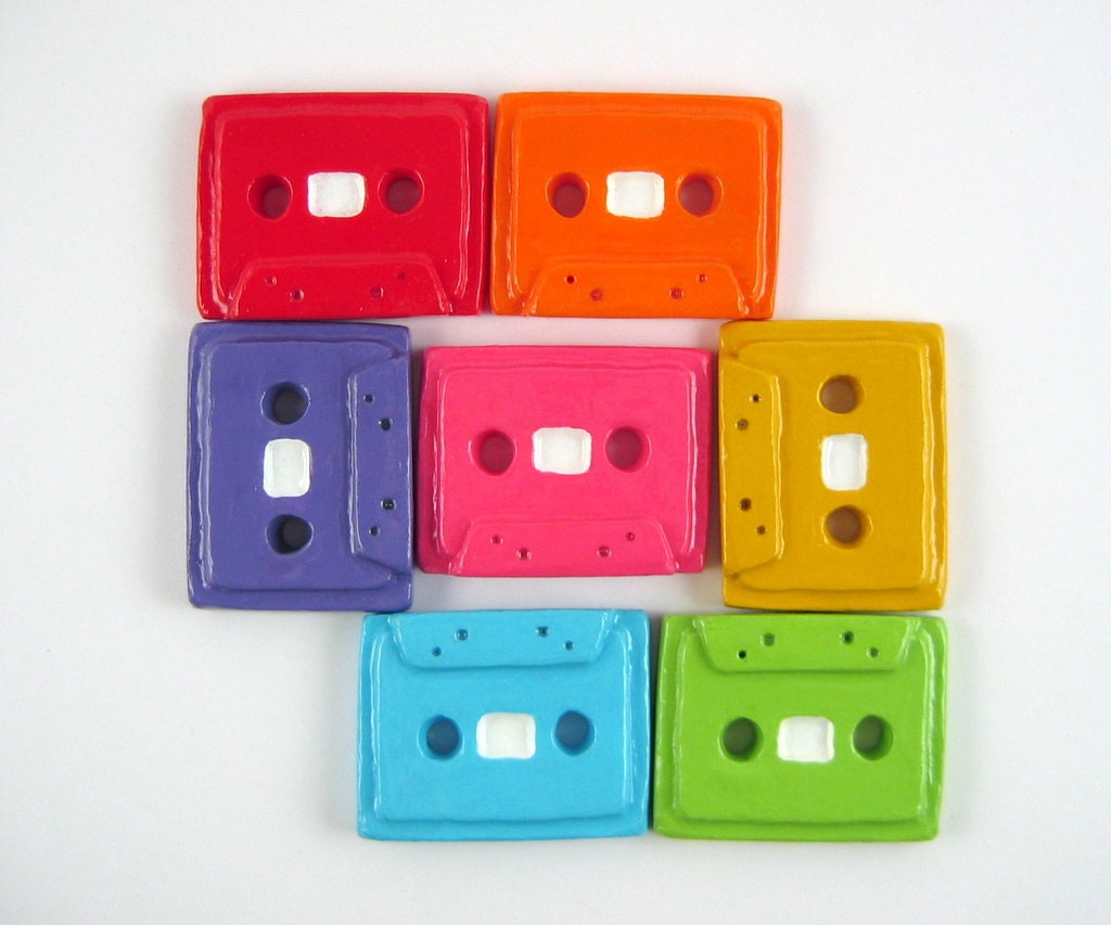 Cassette Tape Fridge Magnet - mix tape, blue, magenta, green, red, orange, golden yellow, purple, kitchen decor