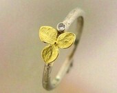 Hydrangea Diamond Engagement Ring, 14k White Gold, 18k Yellow Gold, Conflict Free Diamond, Stacking Ring Made to Order
