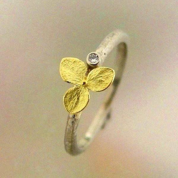Hydrangea Diamond Engagement Ring, 14k White Gold, 18k Yellow Gold, Conflict Free Diamond, Stacking Ring