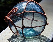 RESERVED for SJ, Glass Fishing Float, Peacock Blue Champagne, Nautical Decor, Beach Cottage Decor, Coastal Decor, Ocean Decor