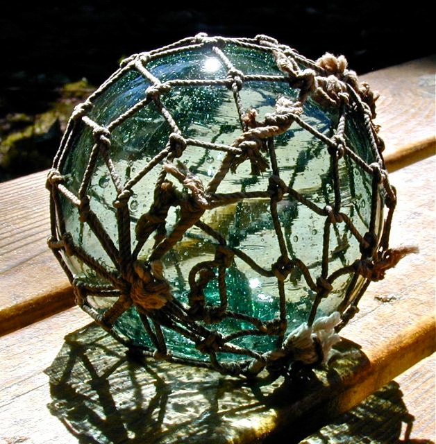 Glass Fishing Float Collectible, Sea Fortune Netted, Antique, Nautical Decor, Home Decor, Ocean Decor, Beach Cottage Decor, Coastal Cottage