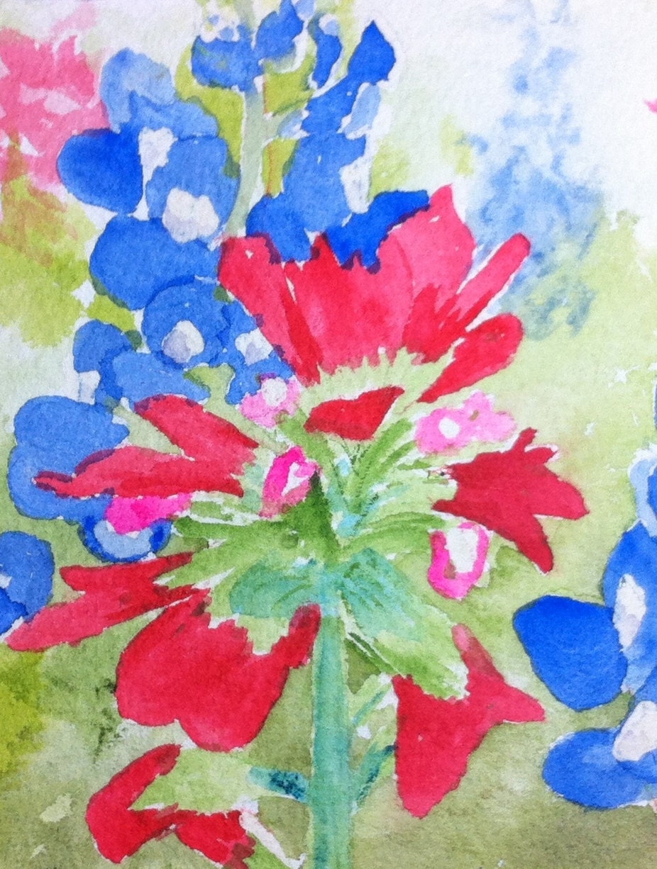 Indian Paintbrush with Bluebonnets, Blank Greeting Cards by Nan Henke 4 1/4 x 5 1/2 inch  (a set of 4)