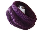 Dark Purple Circular Hand Knit Big Cowl,  For him her gift, Unisex, Autumn accessories