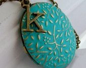 Turquoise Floral Vine Oval Locket Necklace, Graduation Gift Jewelry