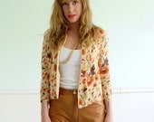 25% OFF . . . 60s Vintage Floral Cropped Cardigan Sweater - Yellow Orange - XS