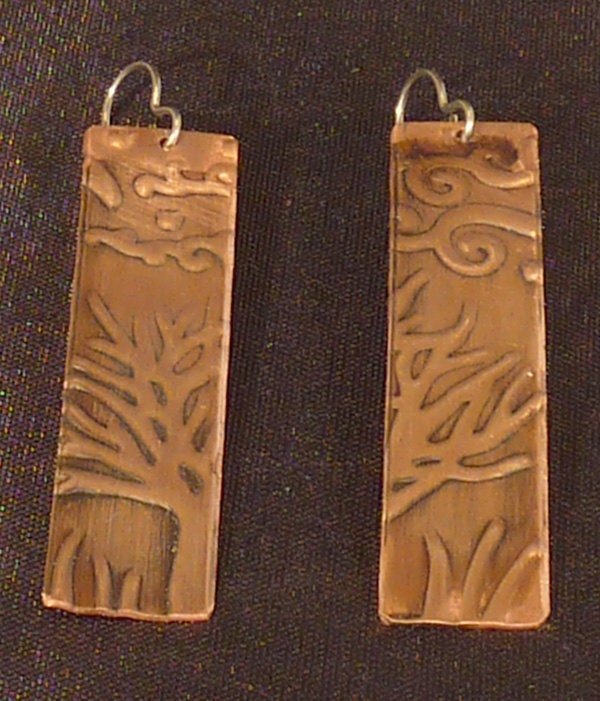 Copper Embossed Tree Earrings