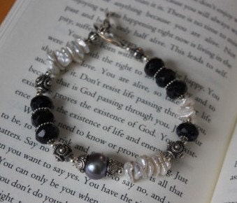 Handmade OOAK Pearl and Blue Goldstone with Sterling Silver Bracelet "Night Sky"