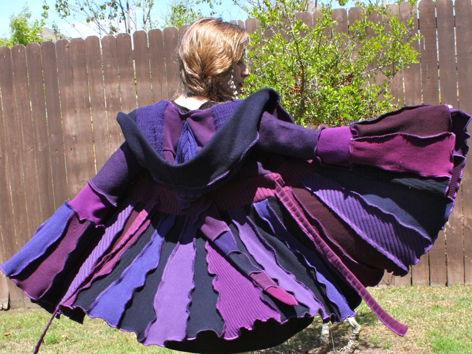 Recycled Sweater Coat with a Medieval Liripipe Hood and Bell Sleeves by SnugglePants- READY TO SHIP