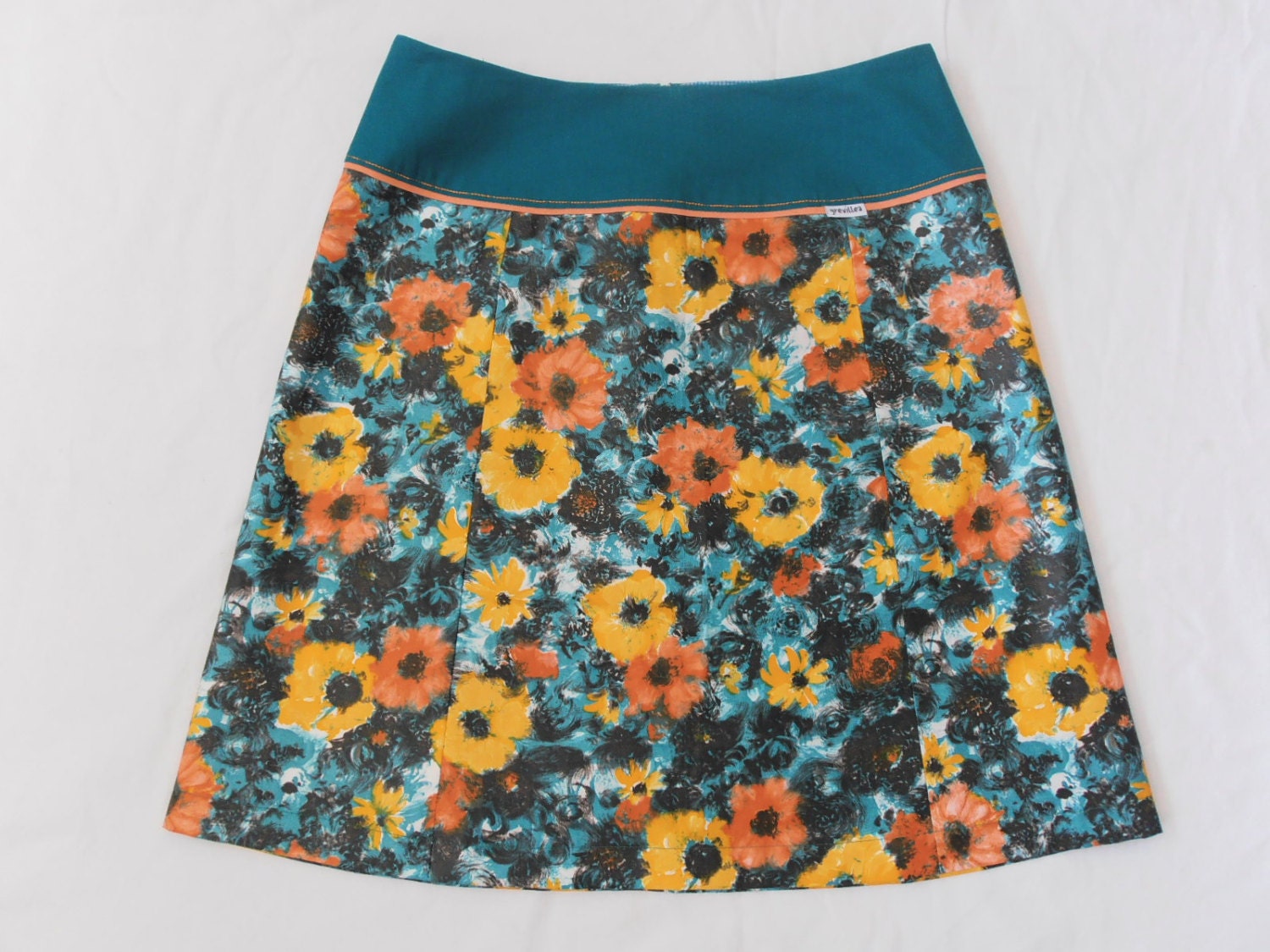 painterly floral...vintage fabric Aline skirt with yoke waistband - grevilleadesign